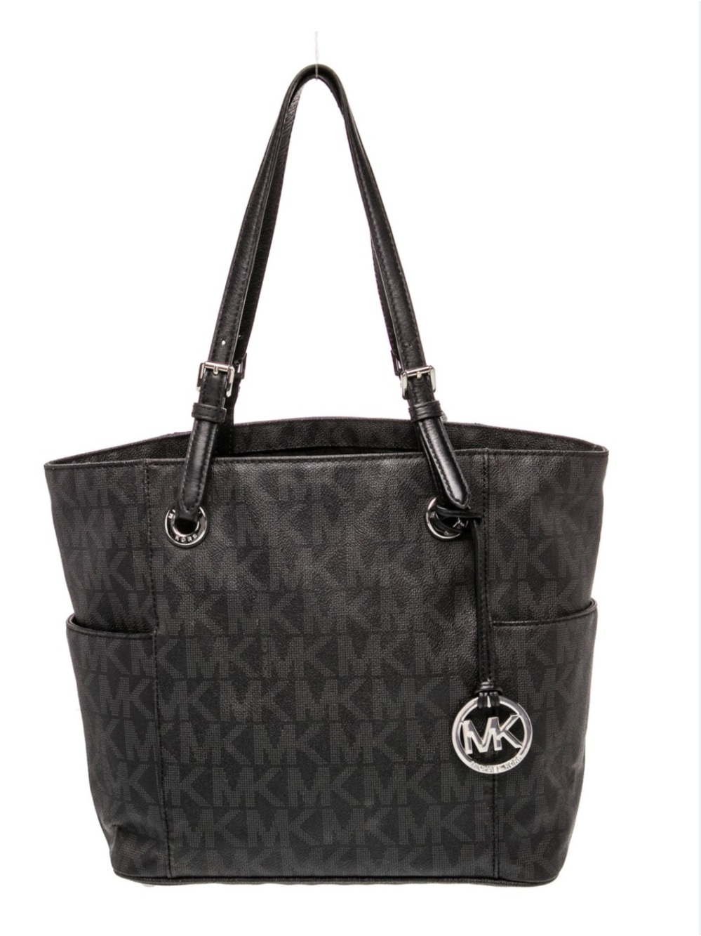 Michael Kors Black MK Monogram Tote with Silver Logo Charm
